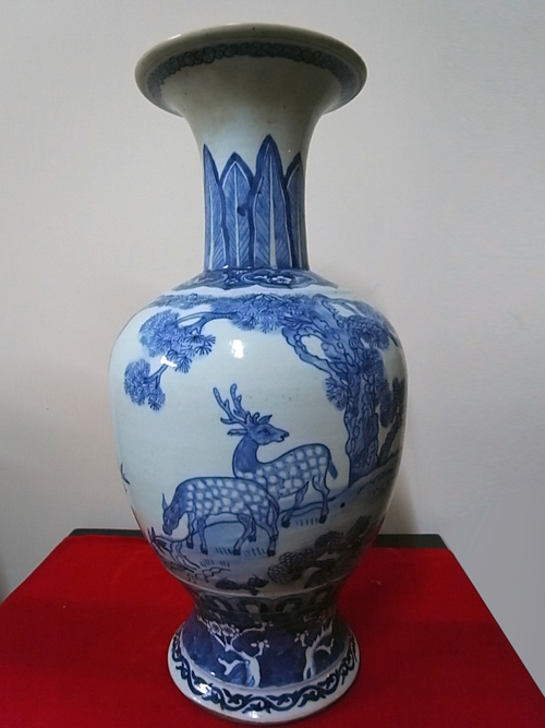 清光緒 青花山水動物紋尊